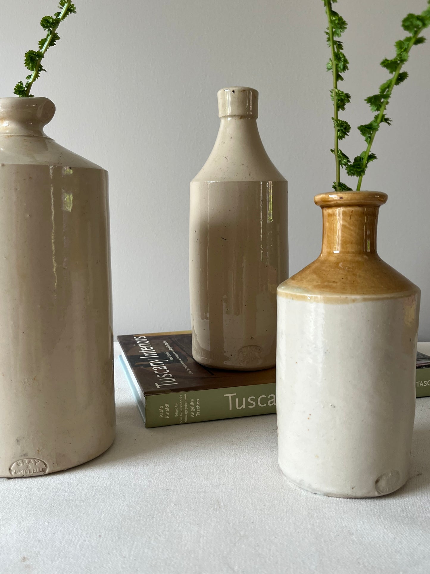 Set Of Three Old Stoneware Pots.