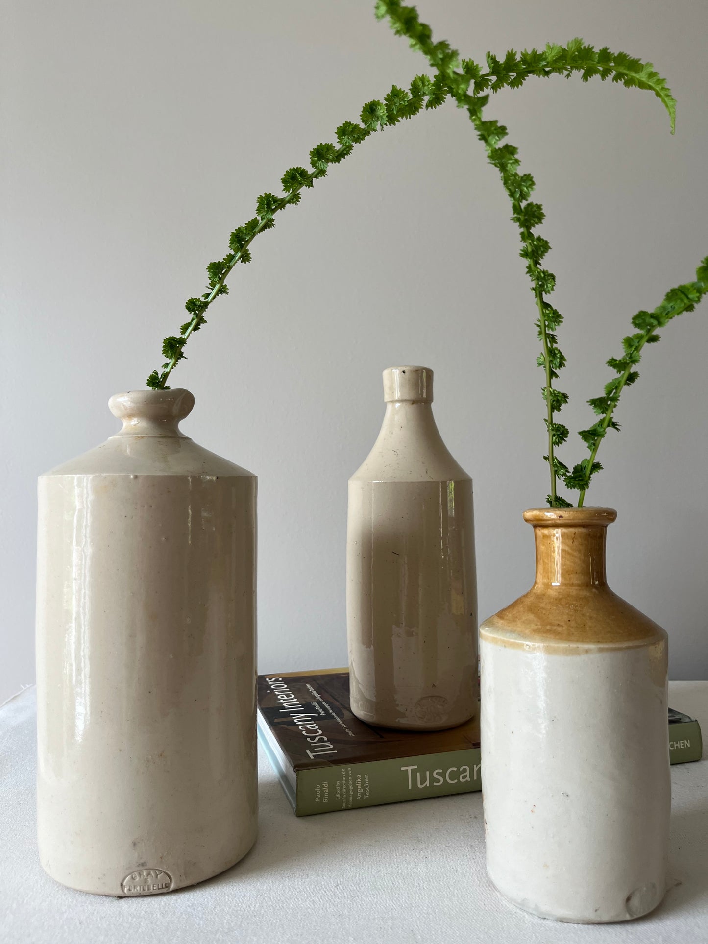 Set Of Three Old Stoneware Pots.