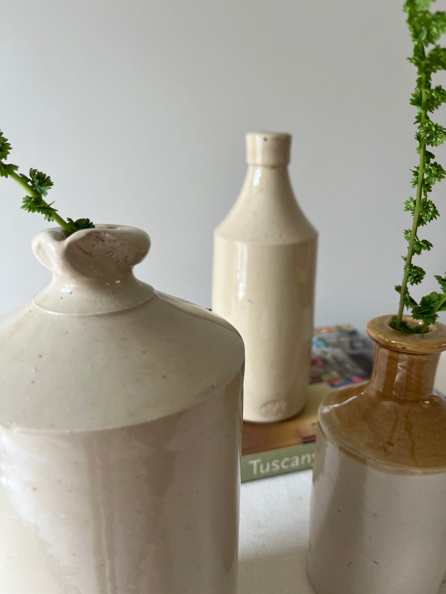 Set Of Three Old Stoneware Pots.