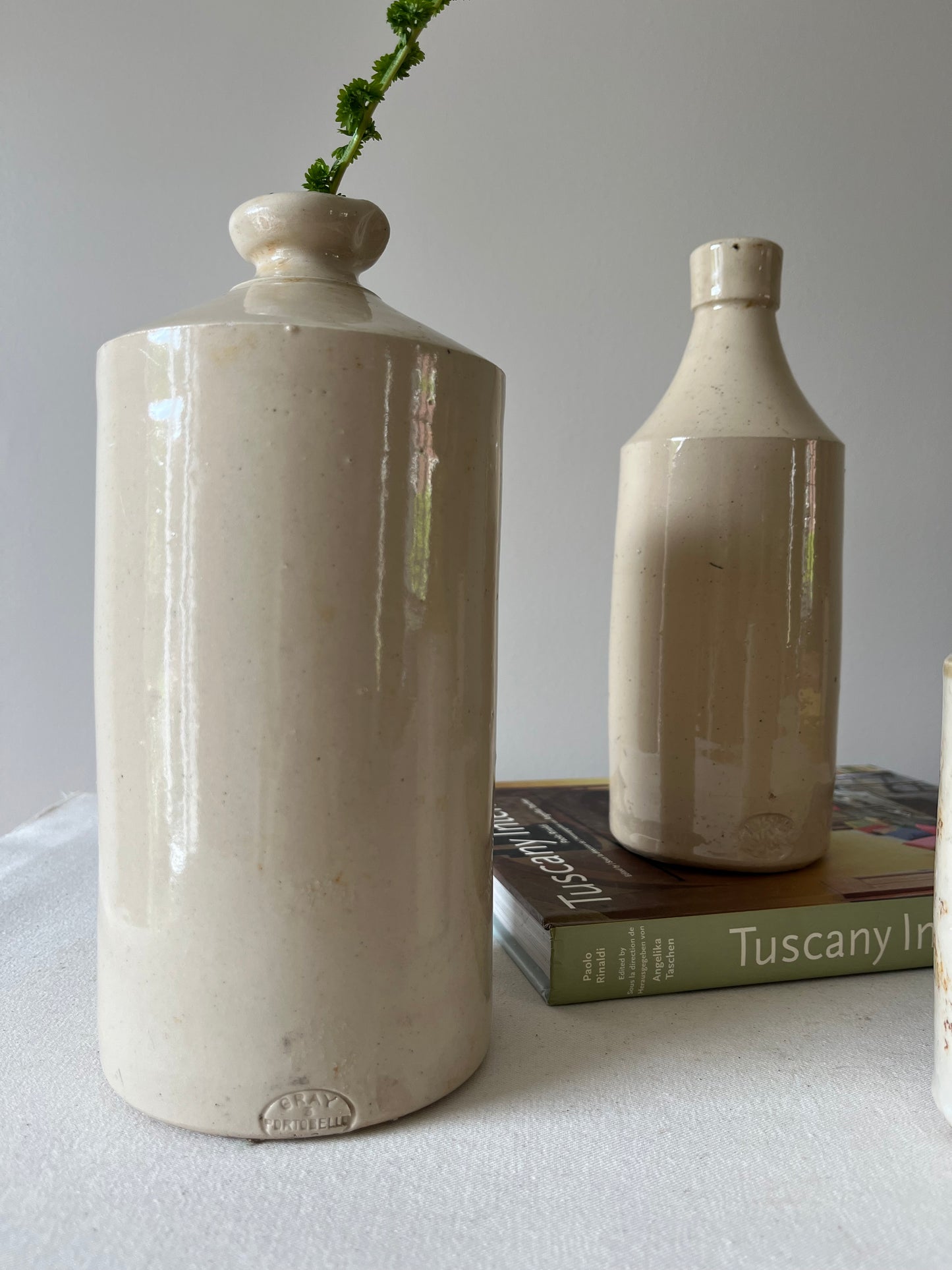 Set Of Three Old Stoneware Pots.