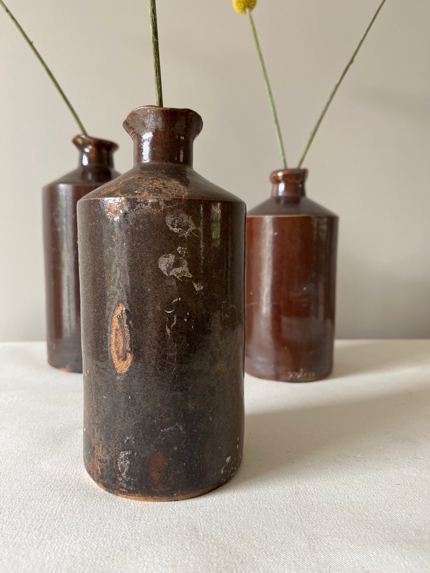 Set Of Three Stoneware Pots.