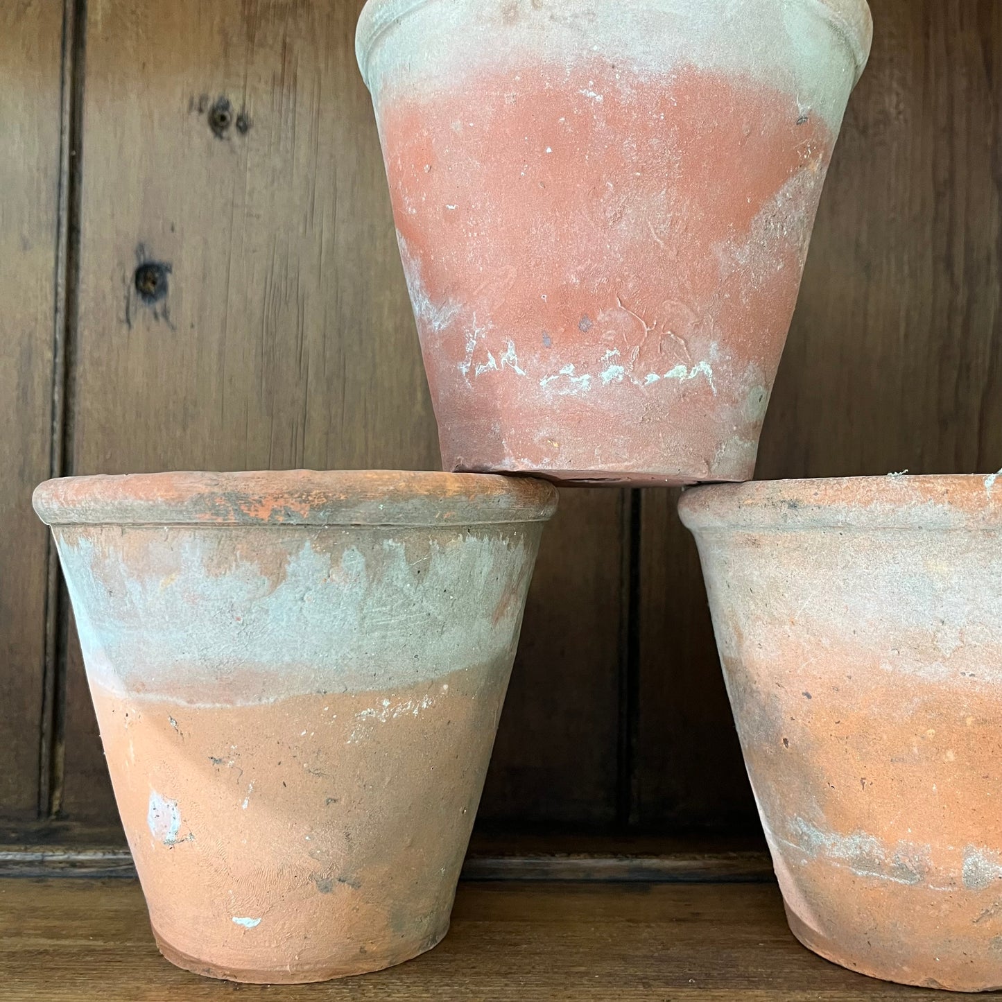 Set of Three Old Terracotta Pots.