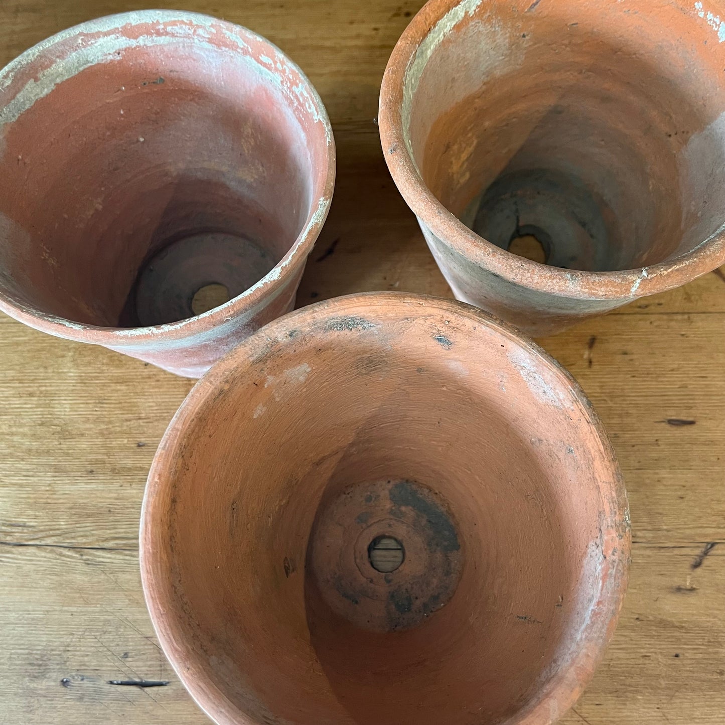 Set of Three Old Terracotta Pots.