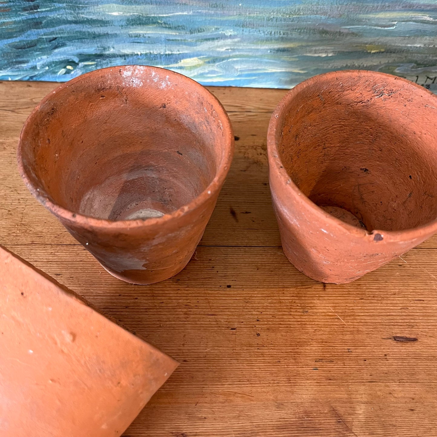 Set of Three Old Terracotta Pots.