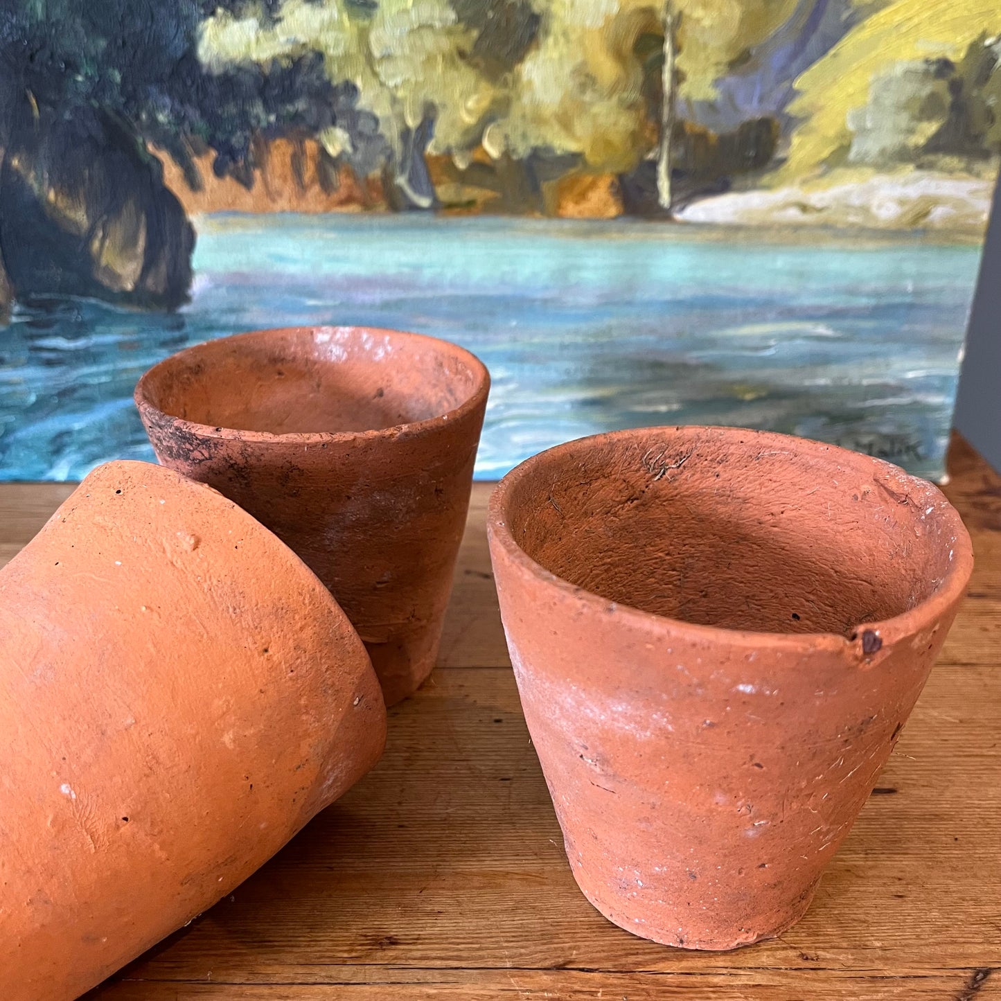 Set of Three Old Terracotta Pots.