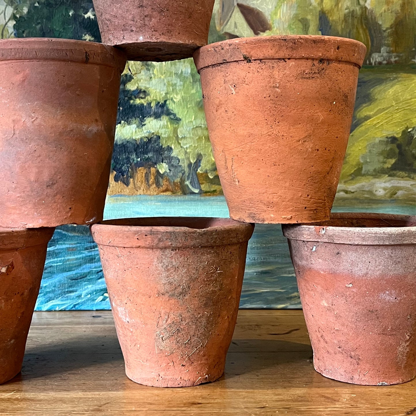 Set of Six Old Terracotta Pots.