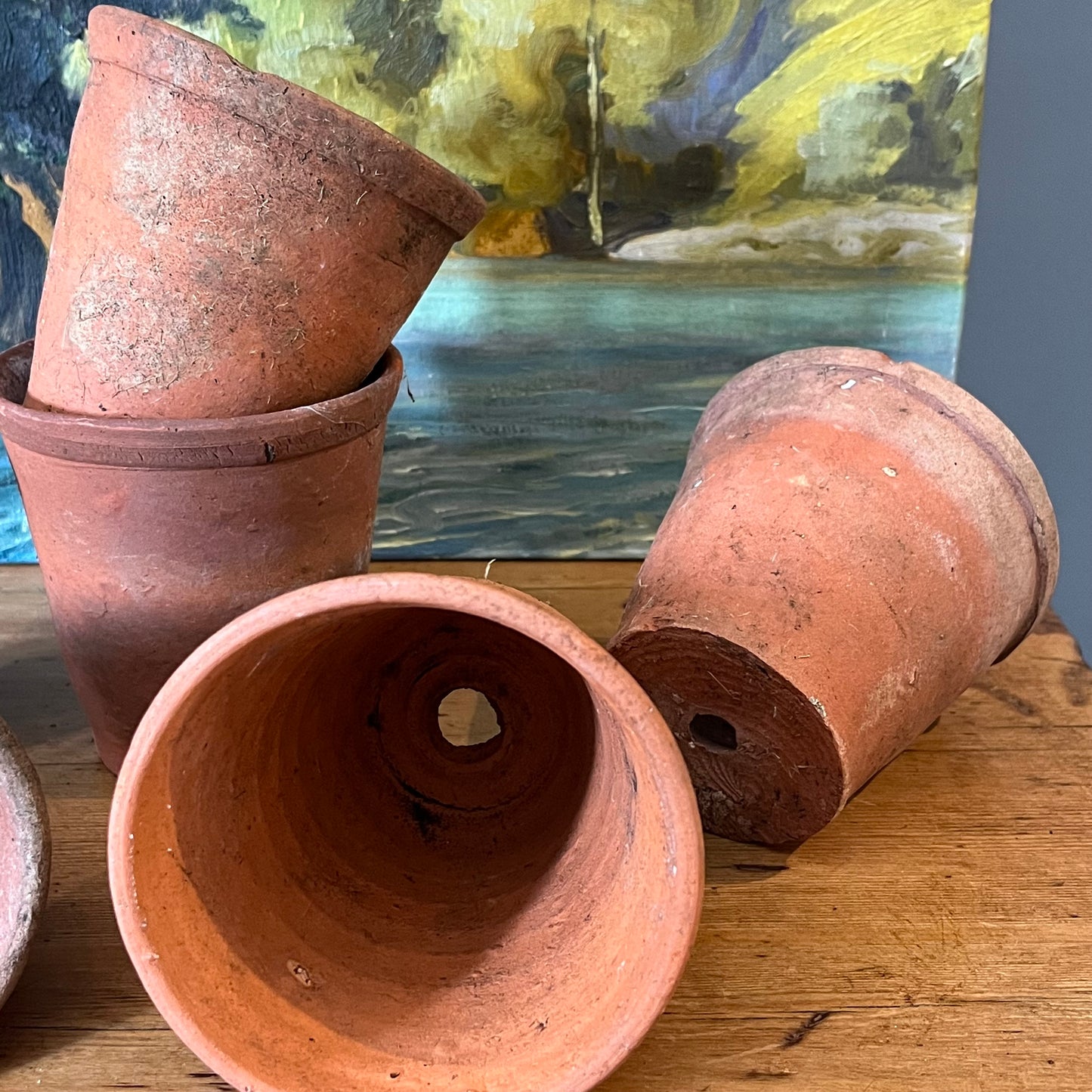 Set of Six Old Terracotta Pots.