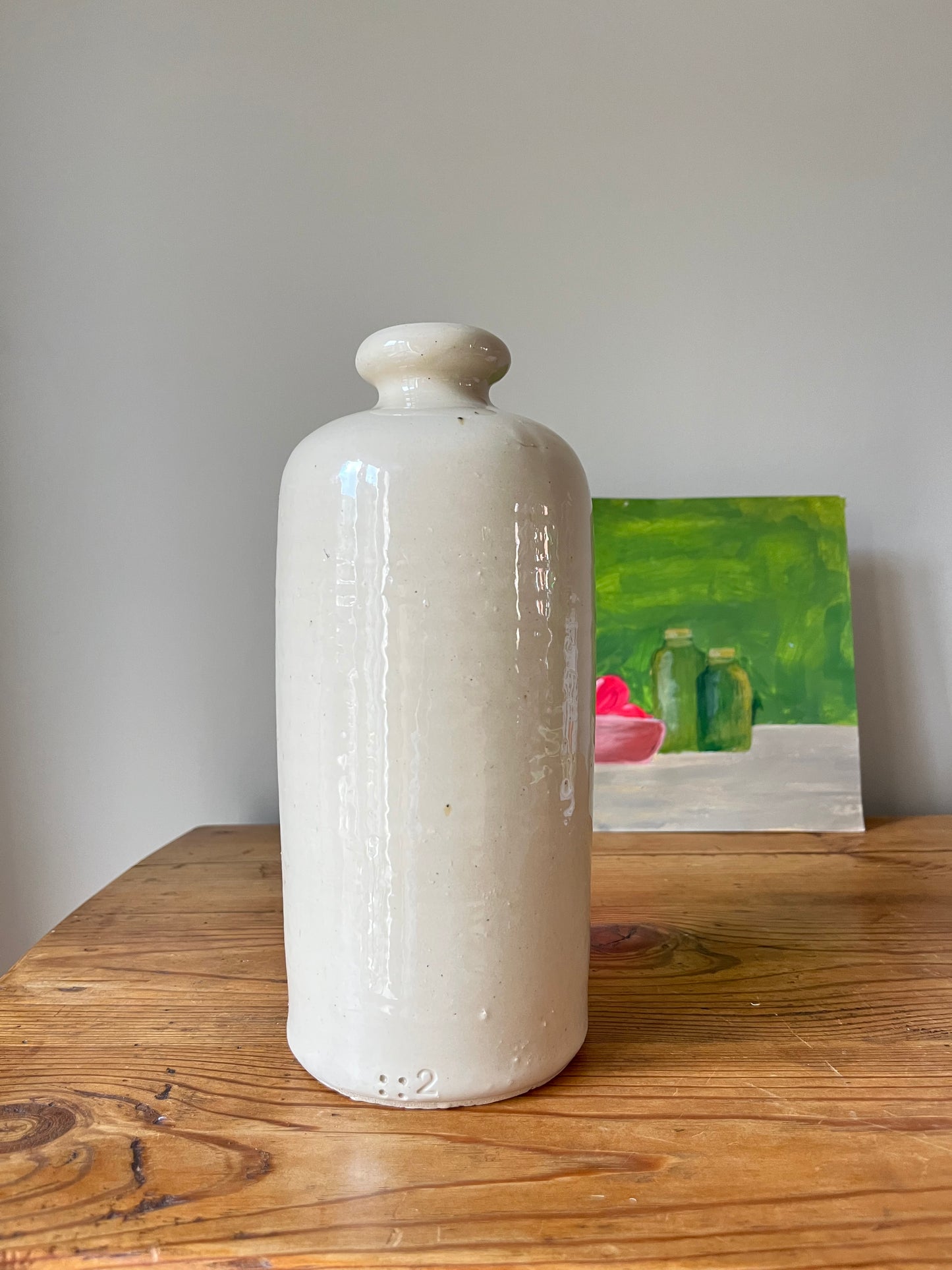 Cream Glazed Stonewear Bottle.