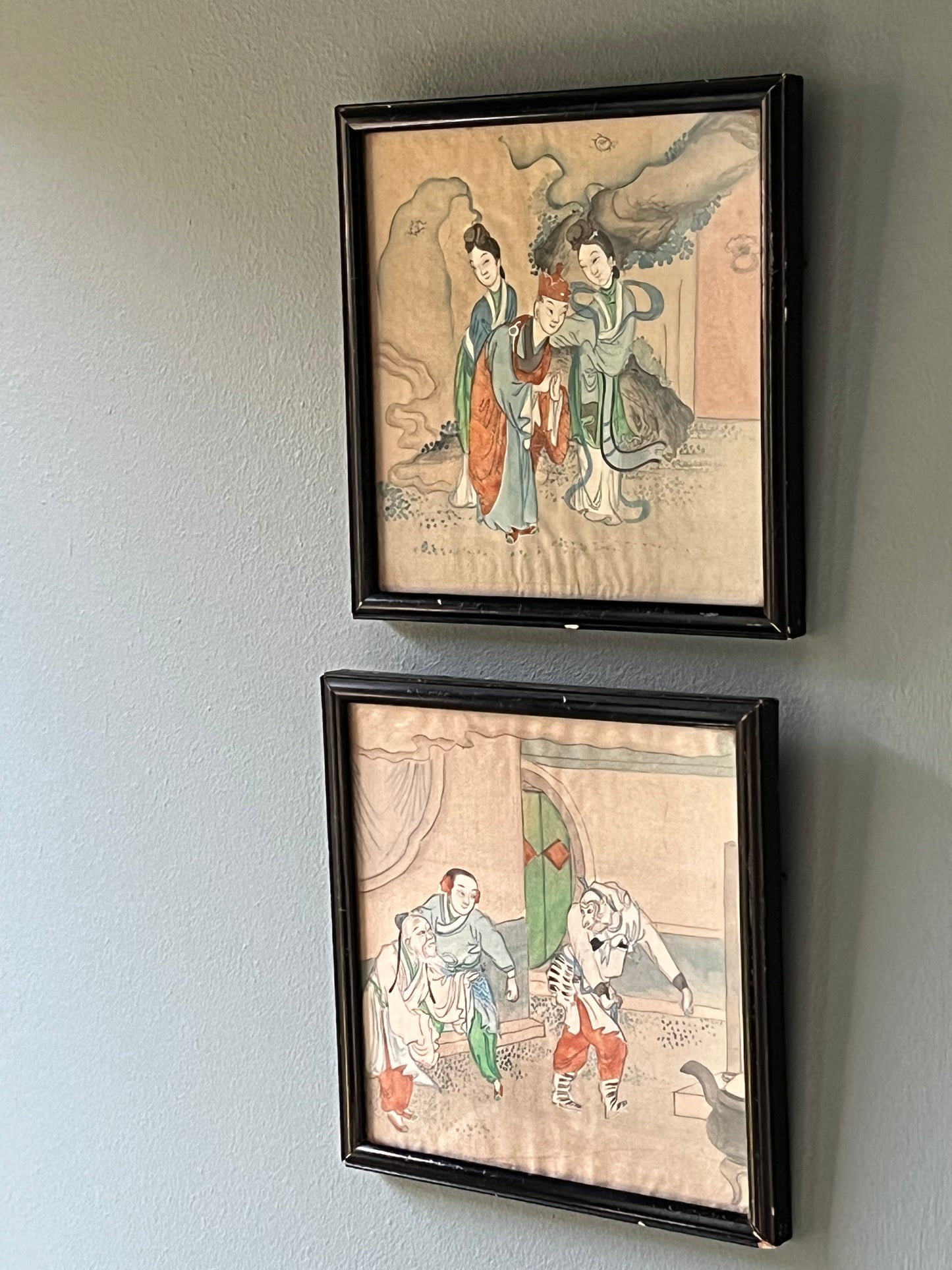 Pair Chinese Silk Paintings.