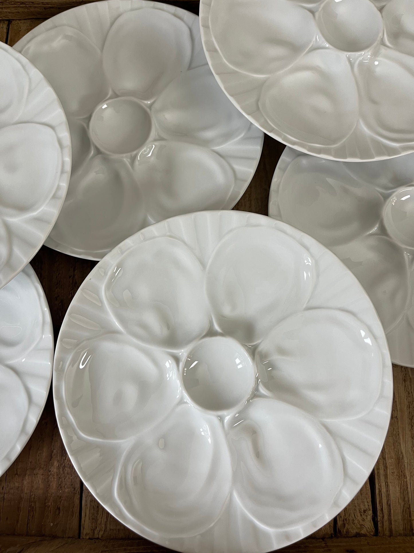 Set of Six French Oyster Plates.