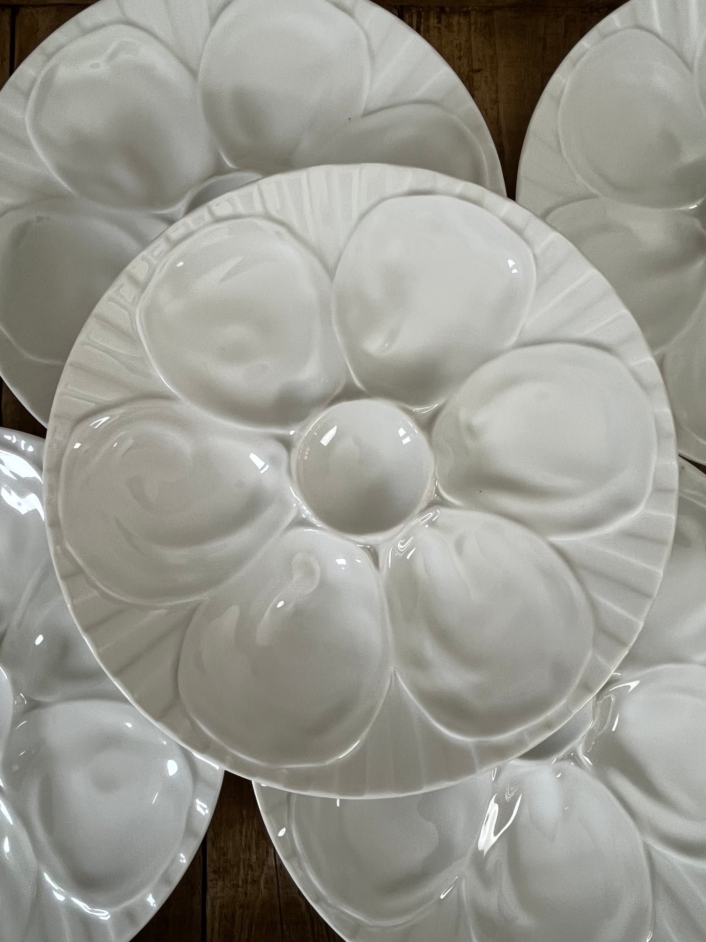 Set of Six French Oyster Plates.