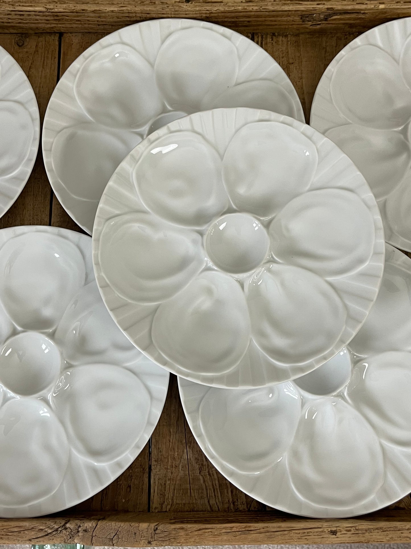 Set of Six French Oyster Plates.