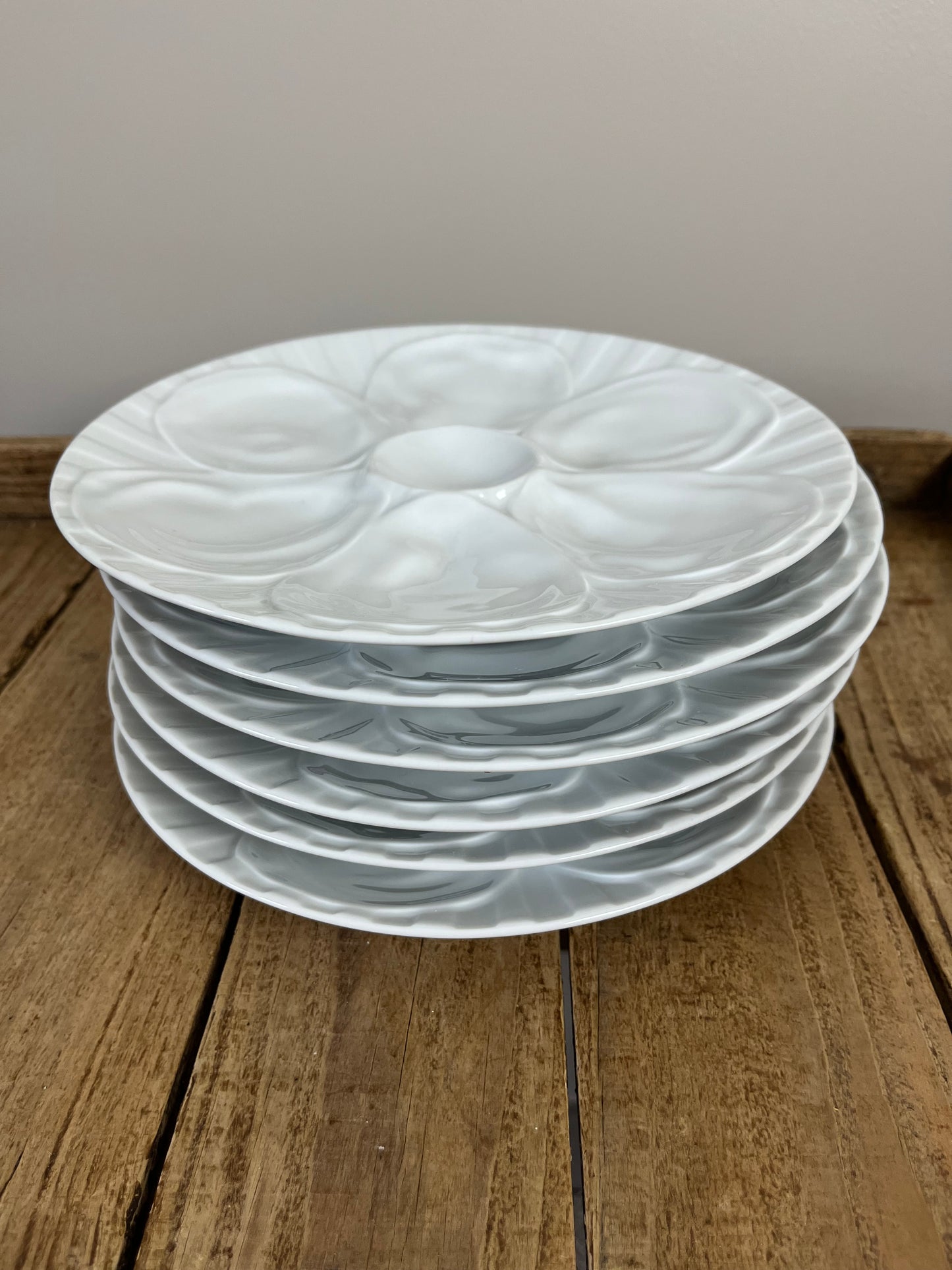 Set of Six French Oyster Plates.