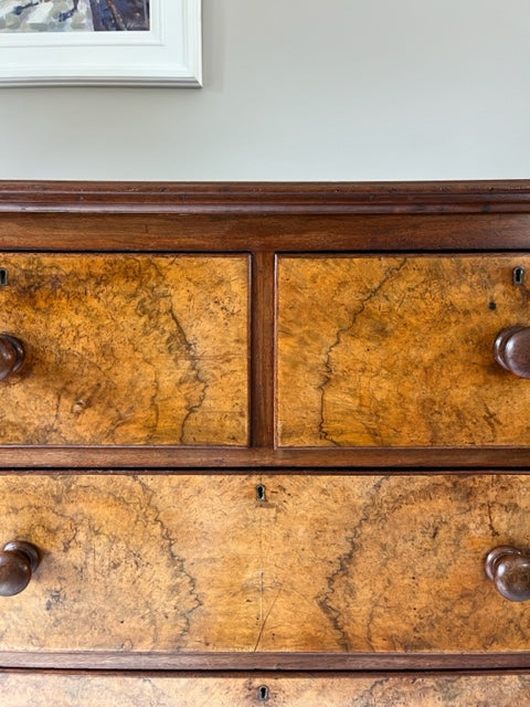 Walnut And Mahogany Chest of Drawers.