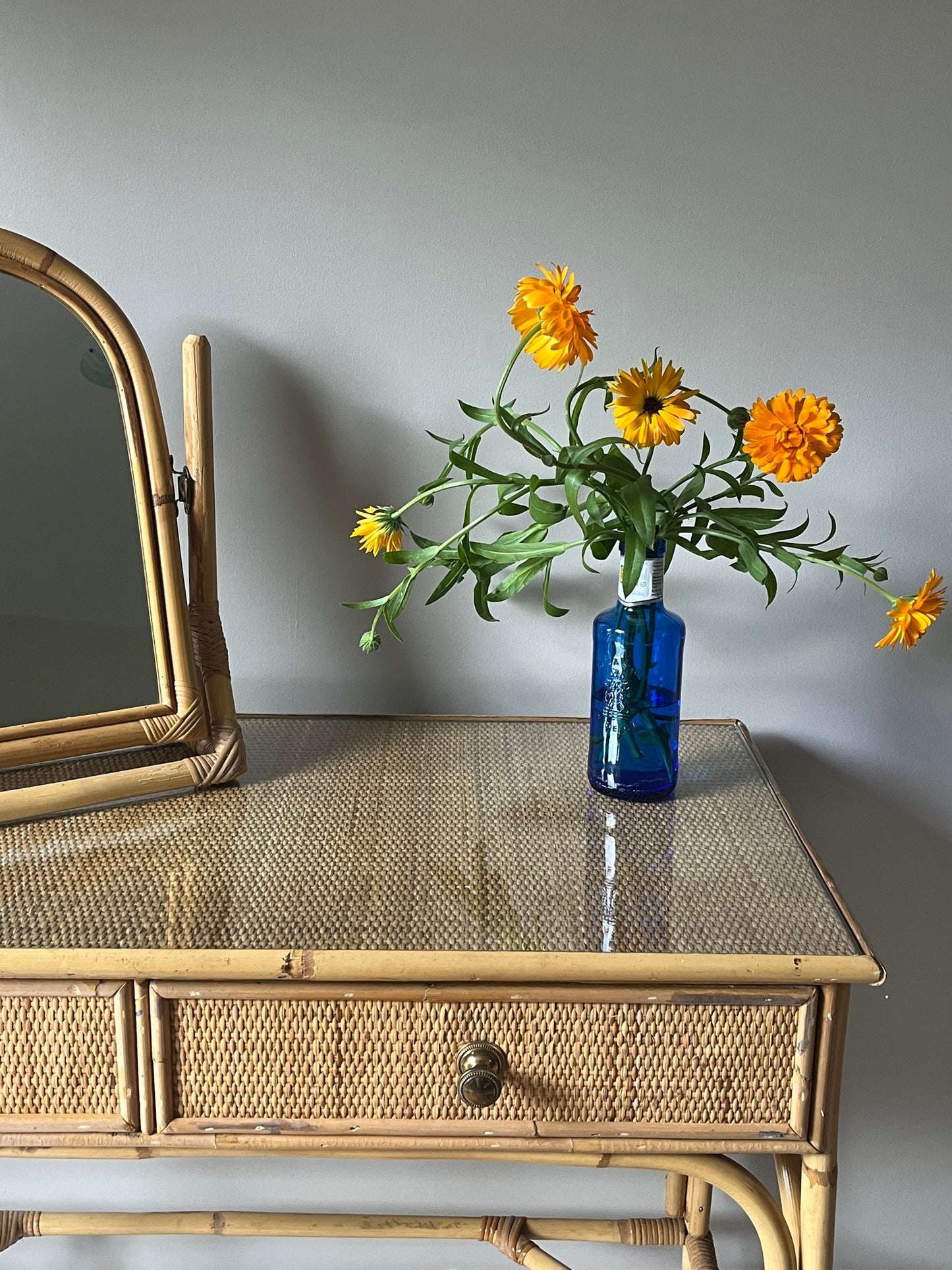 Bamboo and Rattan Dressing Table Set.