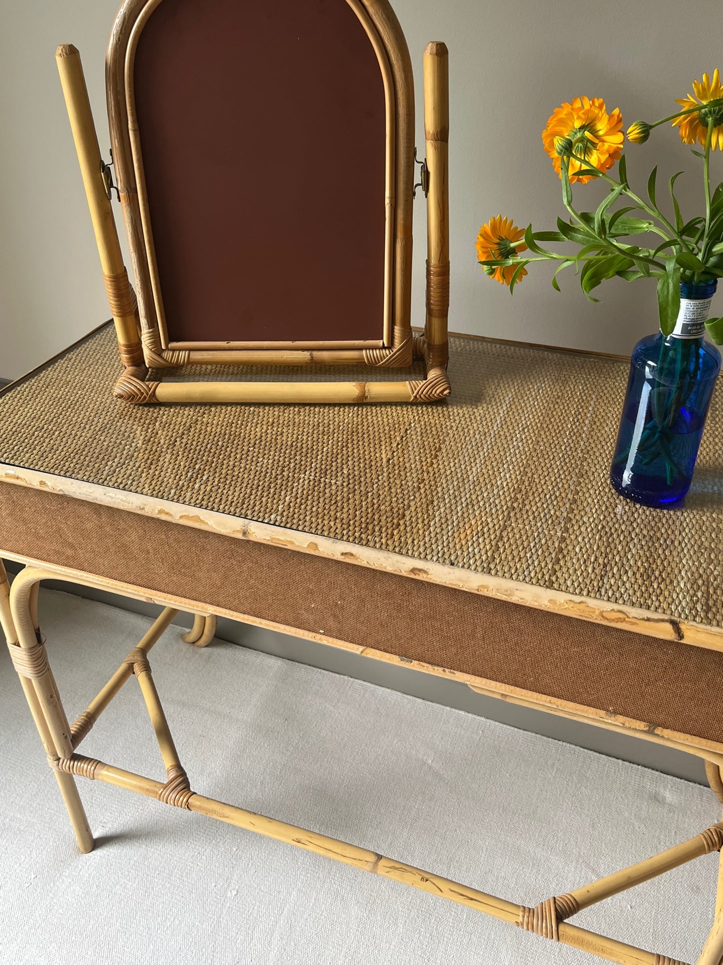 Bamboo and Rattan Dressing Table Set.