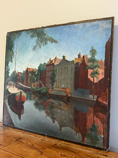 Amsterdam Canal Oil on Board.