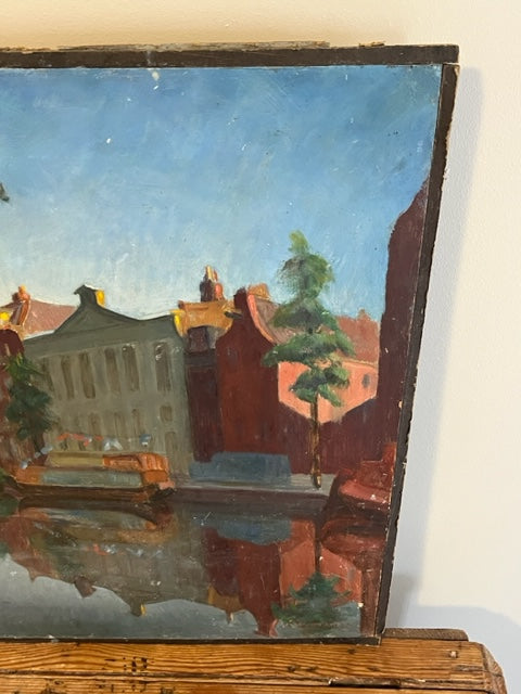 Amsterdam Canal Oil on Board.