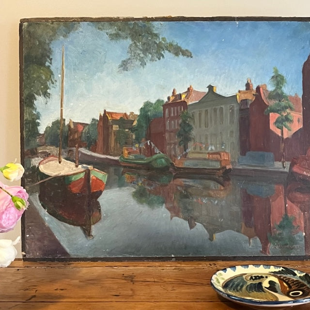 Amsterdam Canal Oil on Board.
