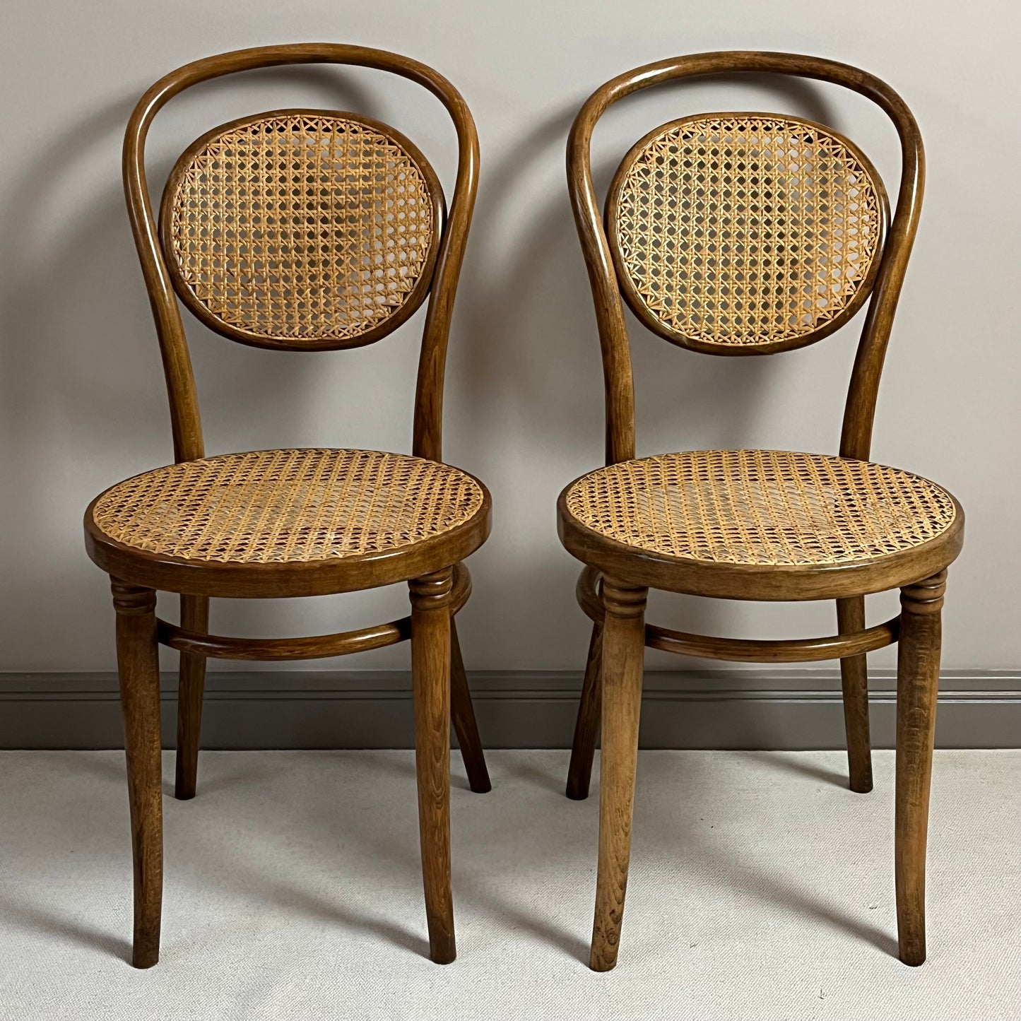Stylish Pair Of Caned Bentwood Chairs.