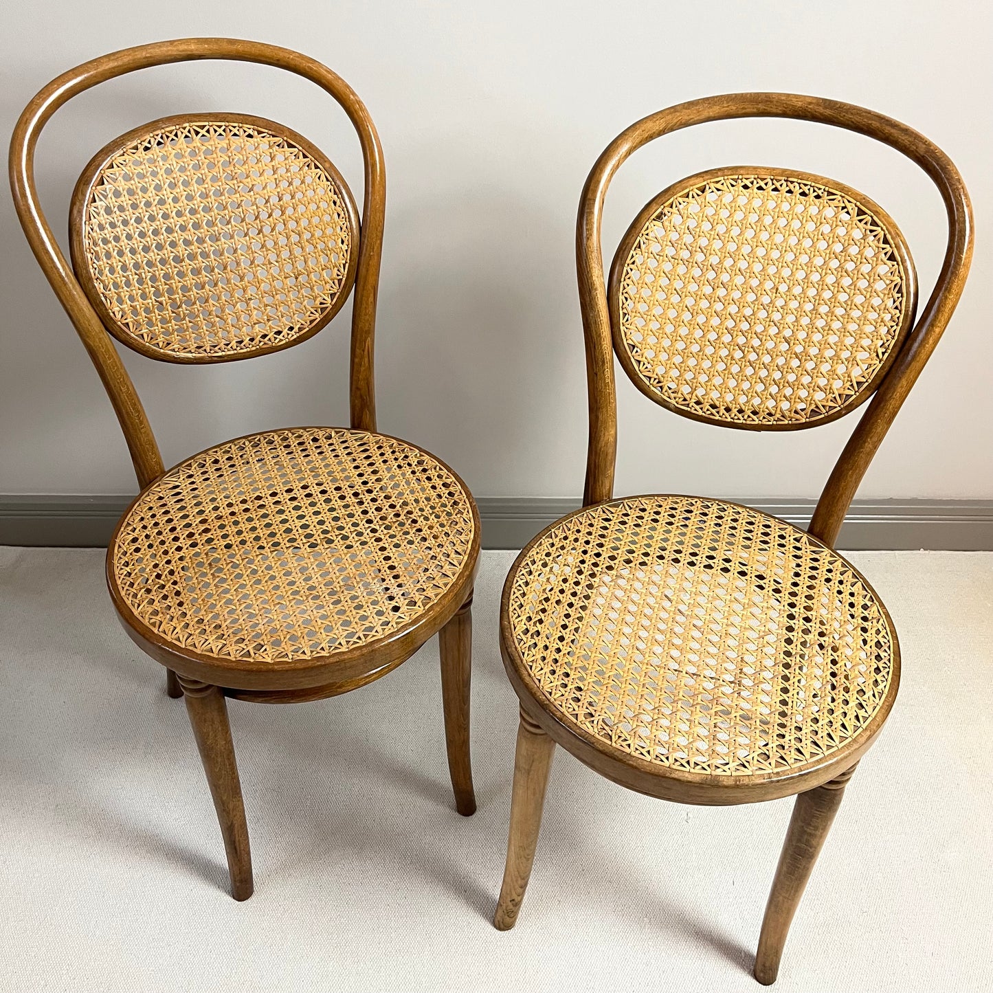 Stylish Pair Of Caned Bentwood Chairs.