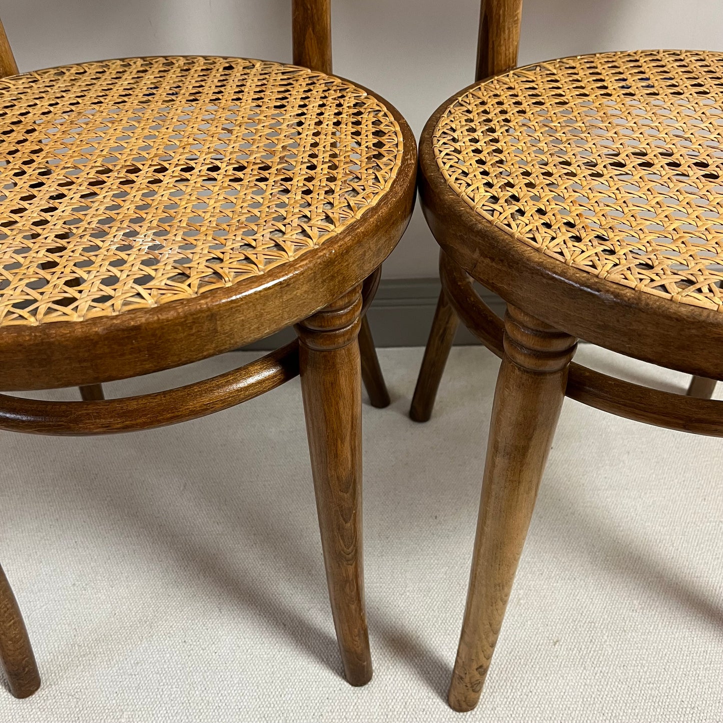 Stylish Pair Of Caned Bentwood Chairs.