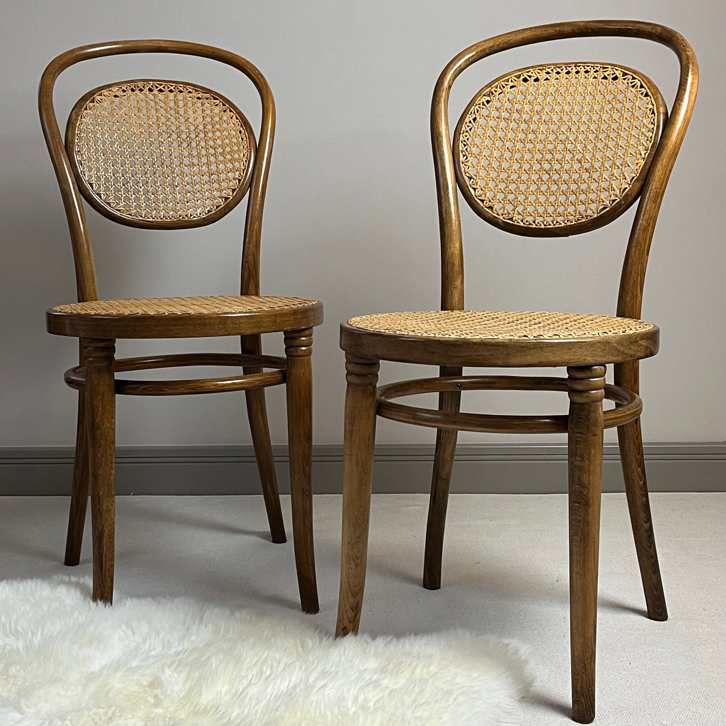Stylish Pair Of Caned Bentwood Chairs.