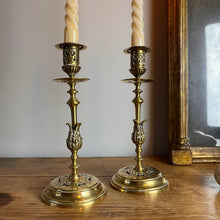 Load image into Gallery viewer, Pair Of Brass Candlesticks.

