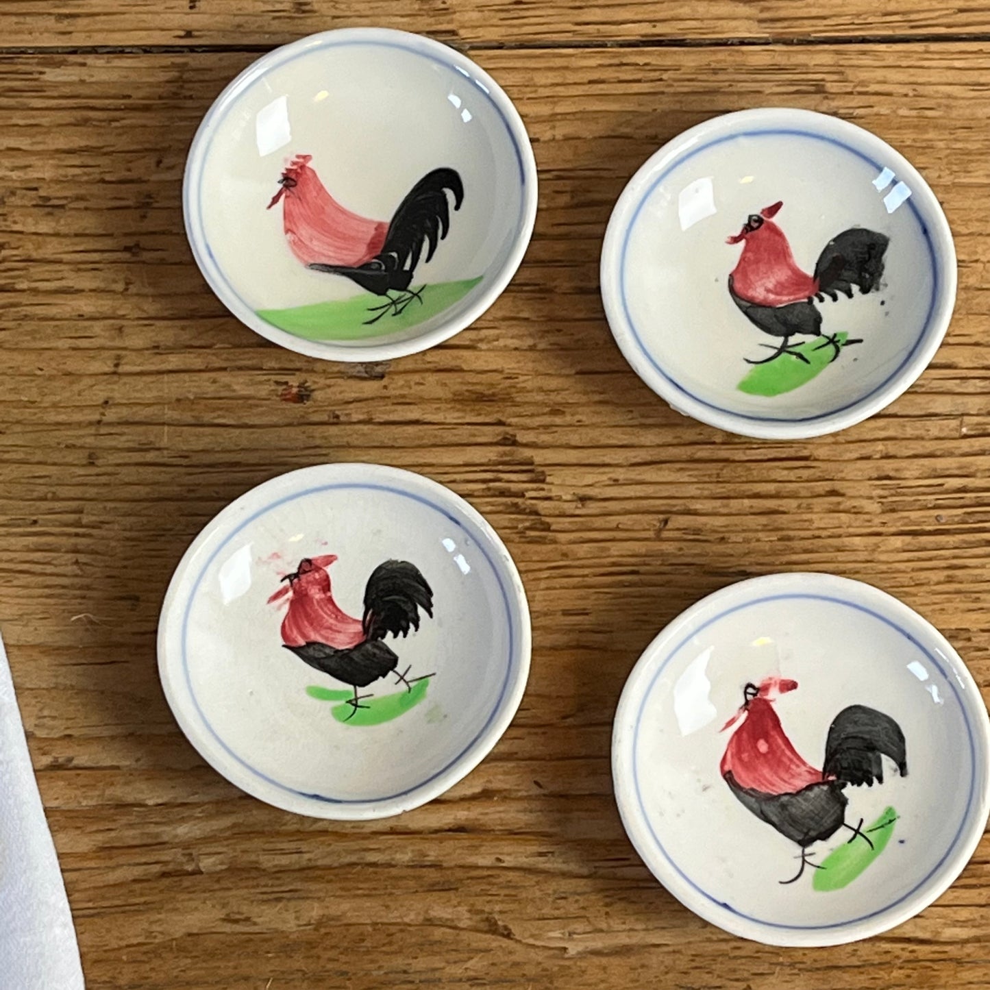 Set Of Four Hand Painted Rooster Dishes.