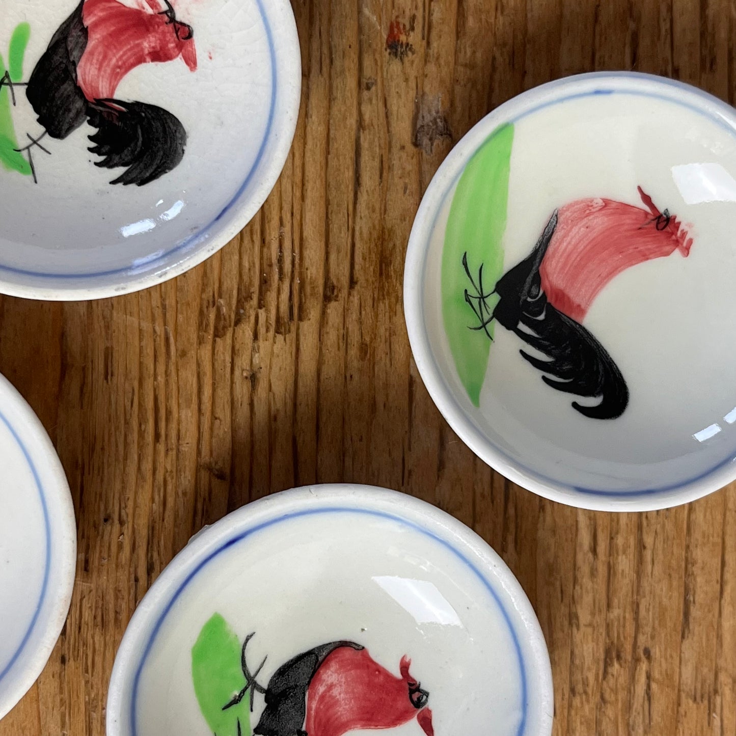 Set Of Four Hand Painted Rooster Dishes.