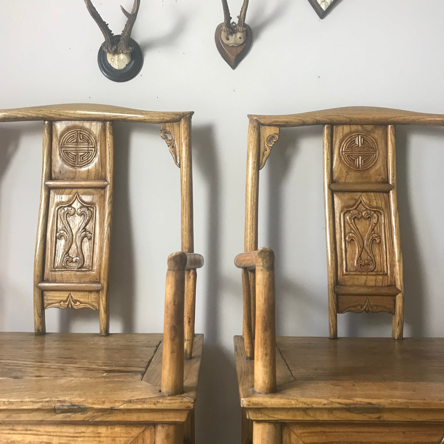 Pair Of Chinese Elm Armchairs.