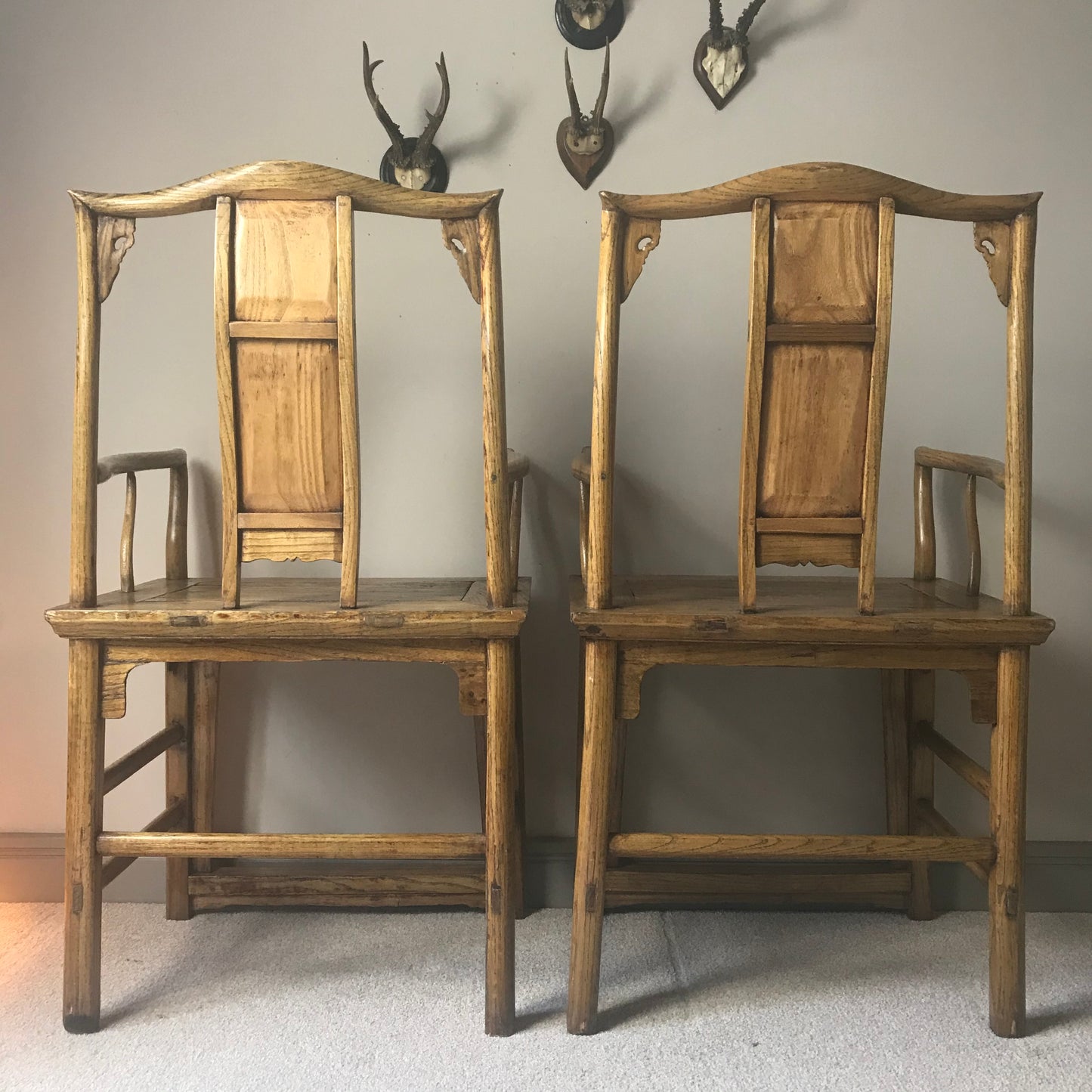 Pair Of Chinese Elm Armchairs.