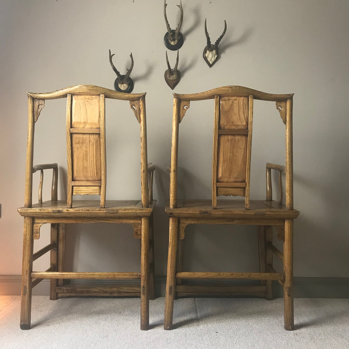 Pair Of Chinese Elm Armchairs.