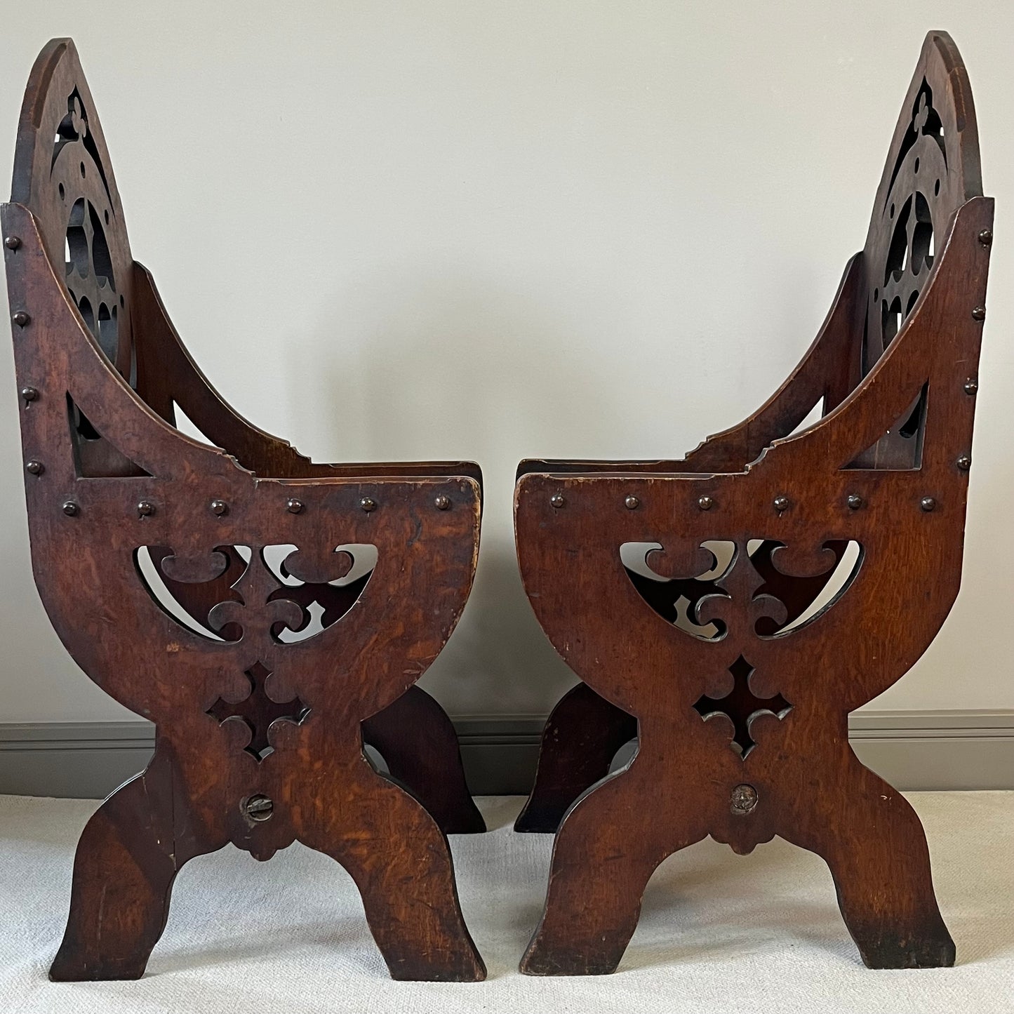 Pair Of Gothic Oak Chairs.