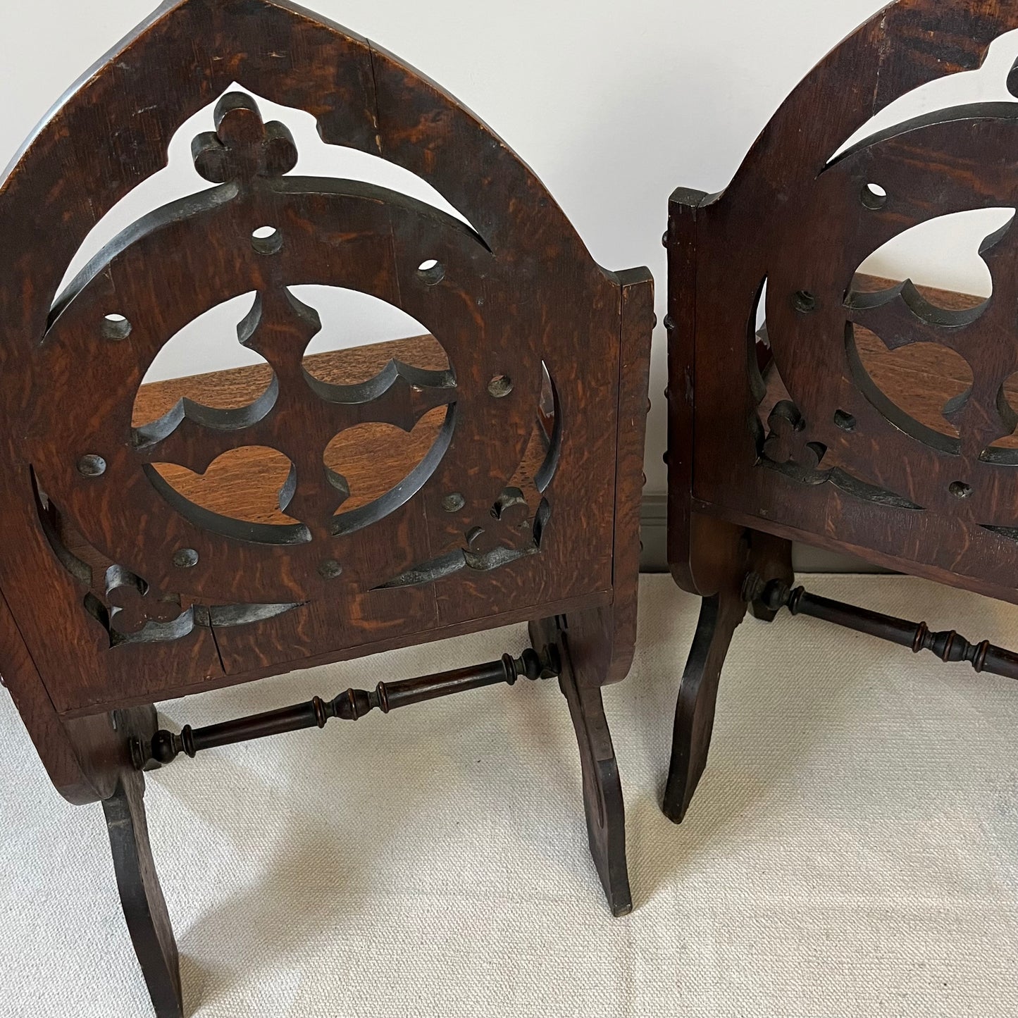 Pair Of Gothic Oak Chairs.