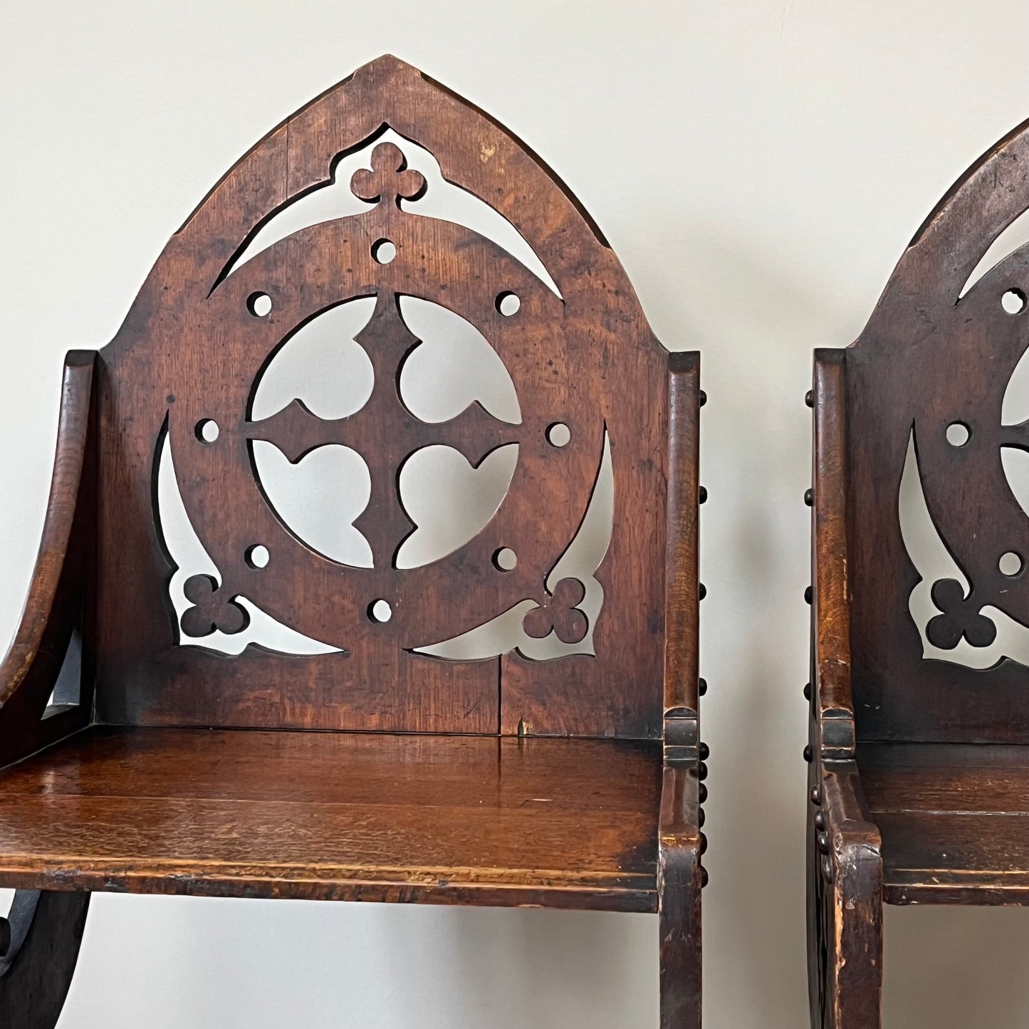 Pair Of Gothic Oak Chairs.