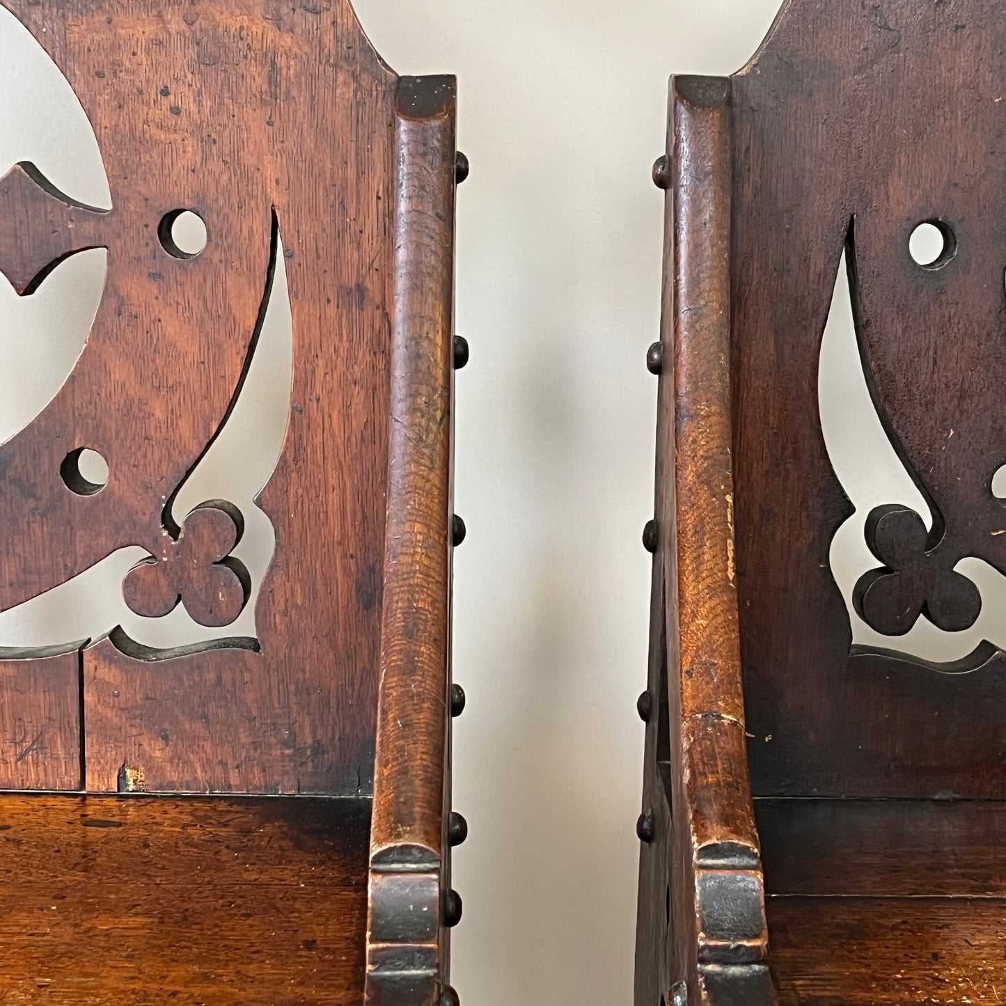 Pair Of Gothic Oak Chairs.