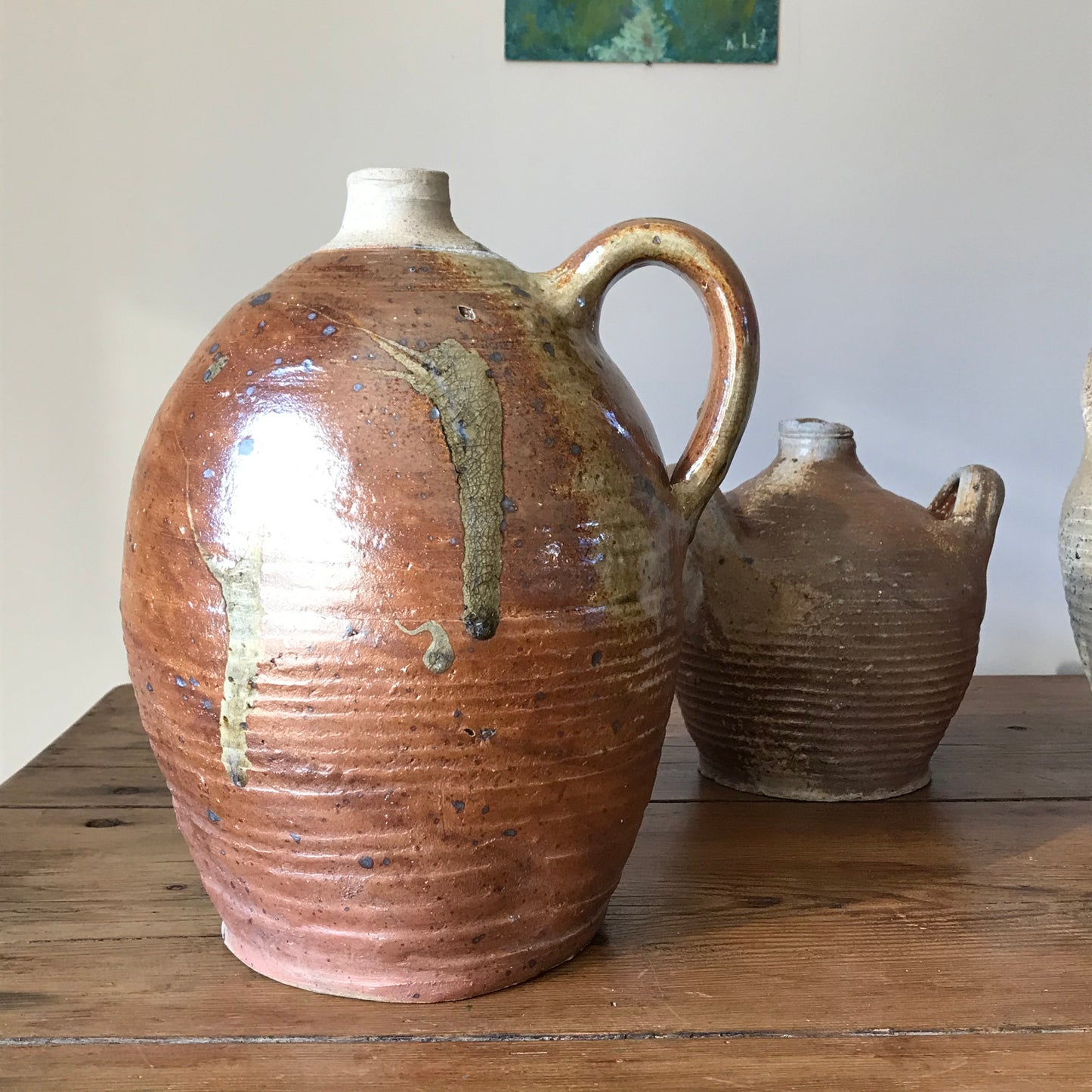 French Drippy Glazed Oil Jug.