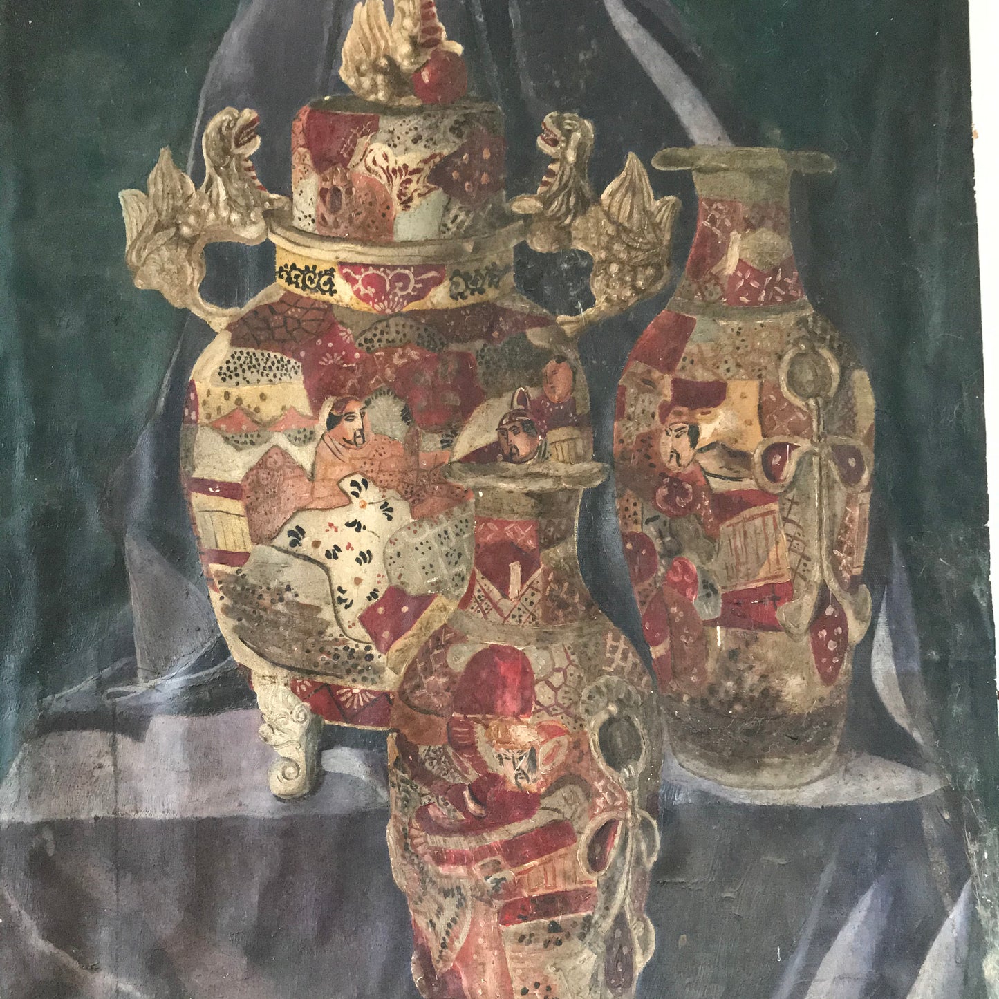 Satsuma Vases Oil On Card.
