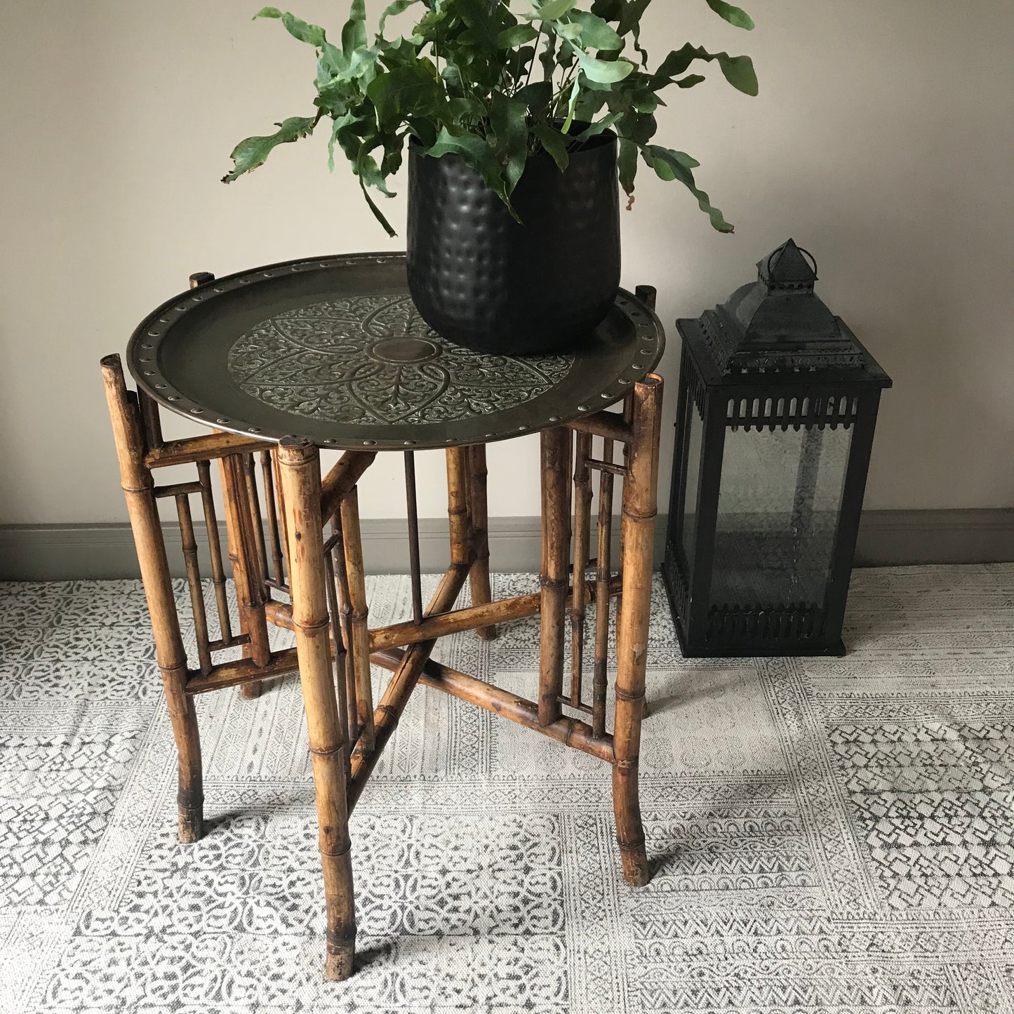 Bamboo and Copper Side Table.