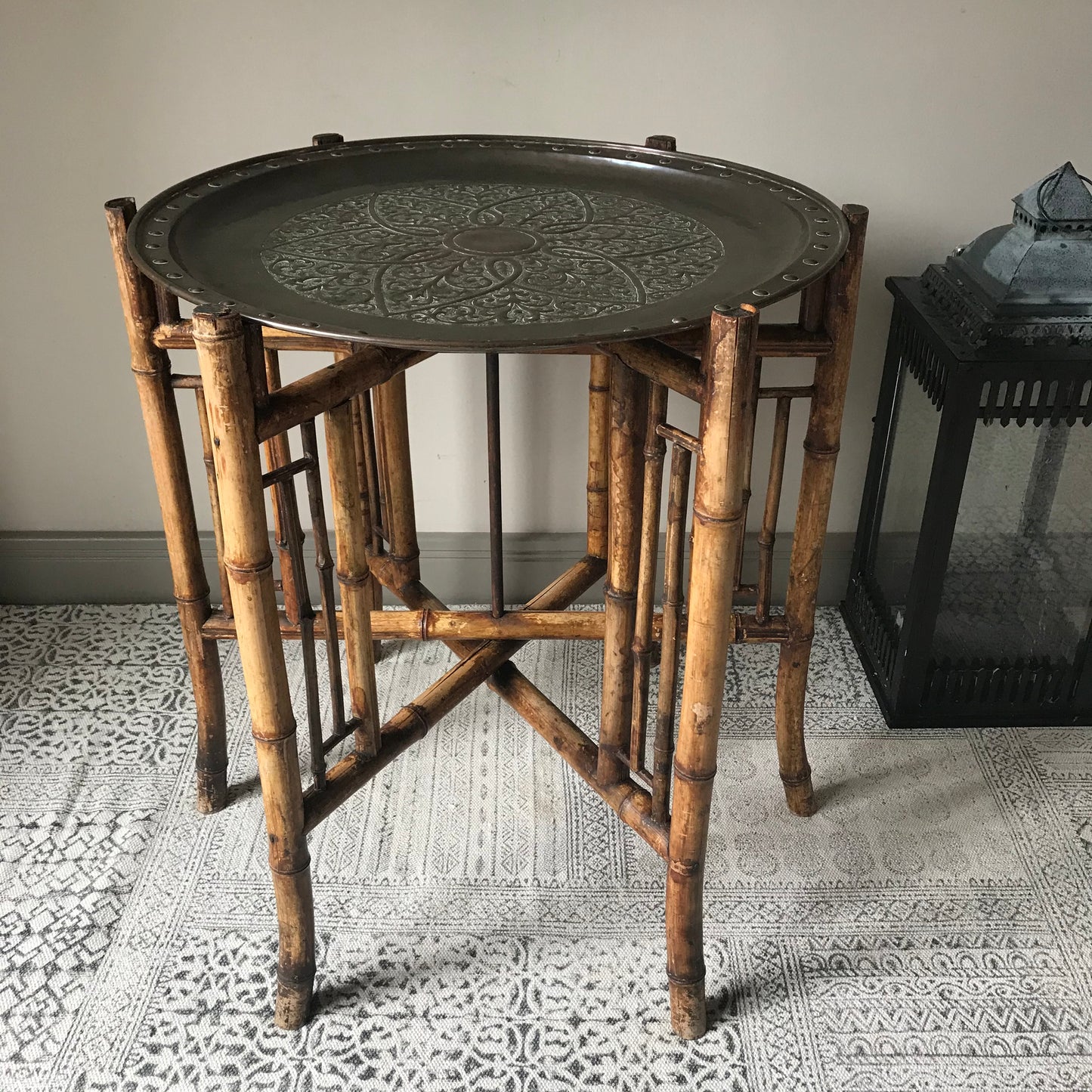 Bamboo and Copper Side Table.