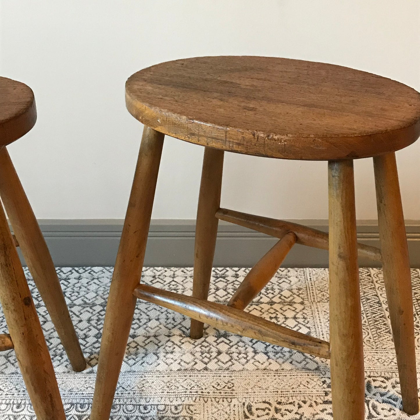 Pair of Oak and Beech Stools.