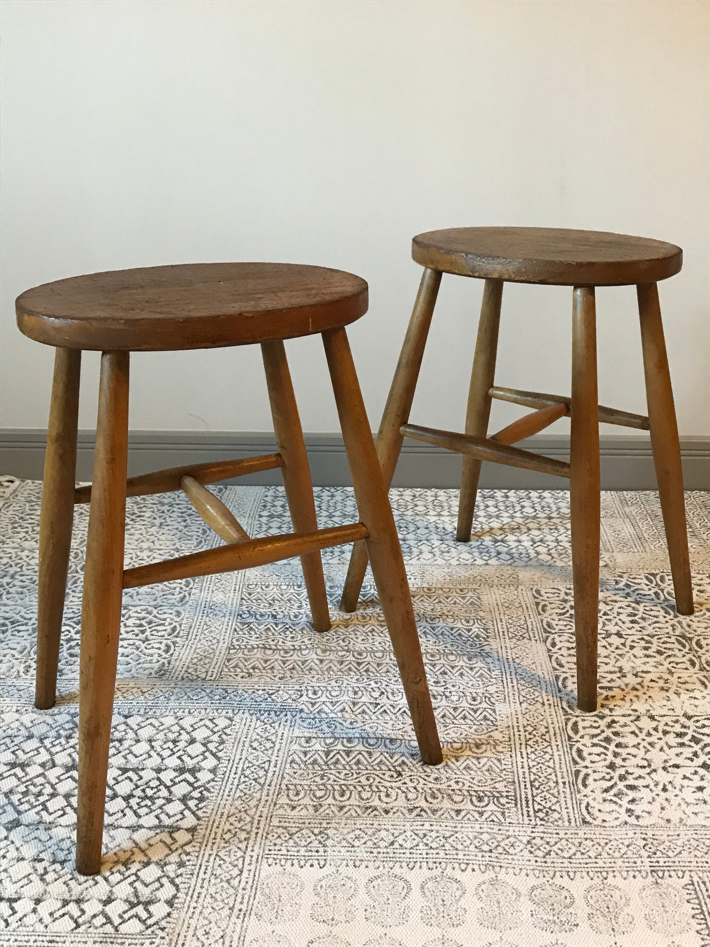 Pair of Oak and Beech Stools.