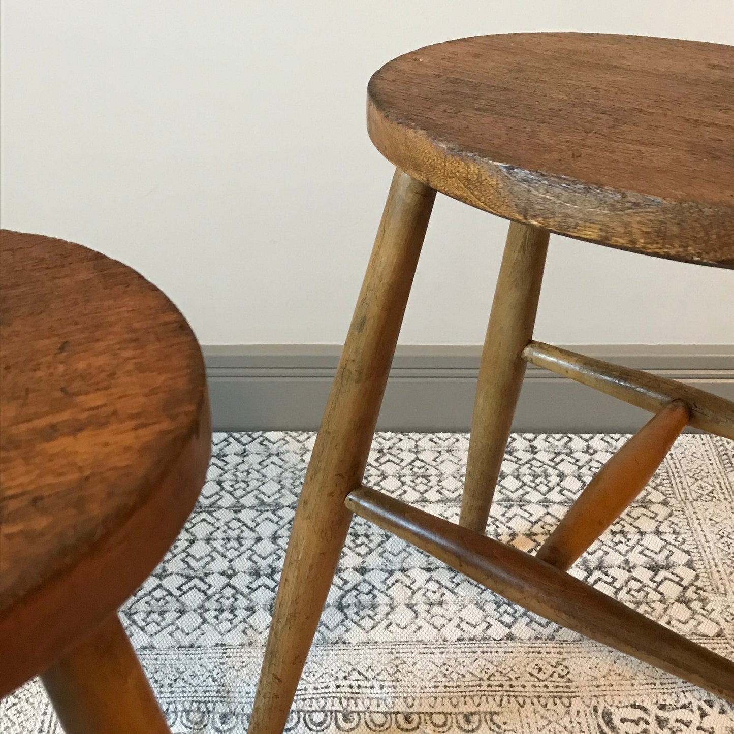 Pair of Oak and Beech Stools.