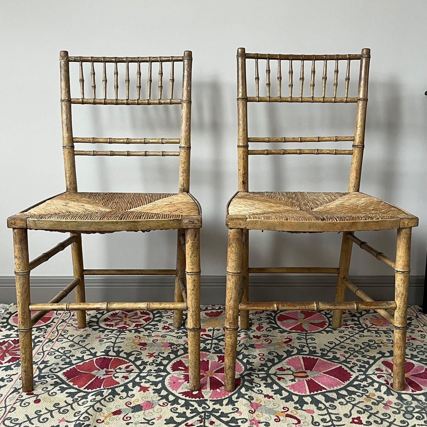 Pair of Regency Faux Bamboo Chairs.