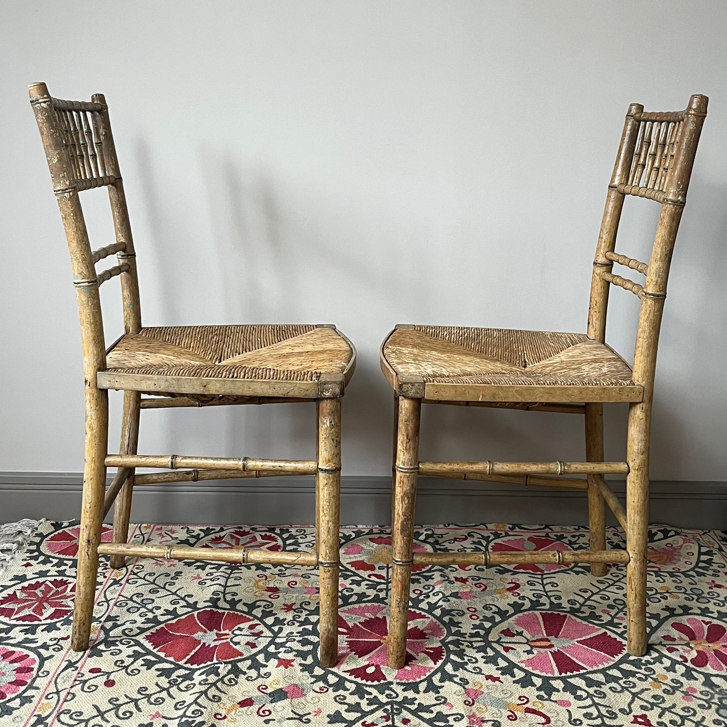 Pair of Regency Faux Bamboo Chairs.