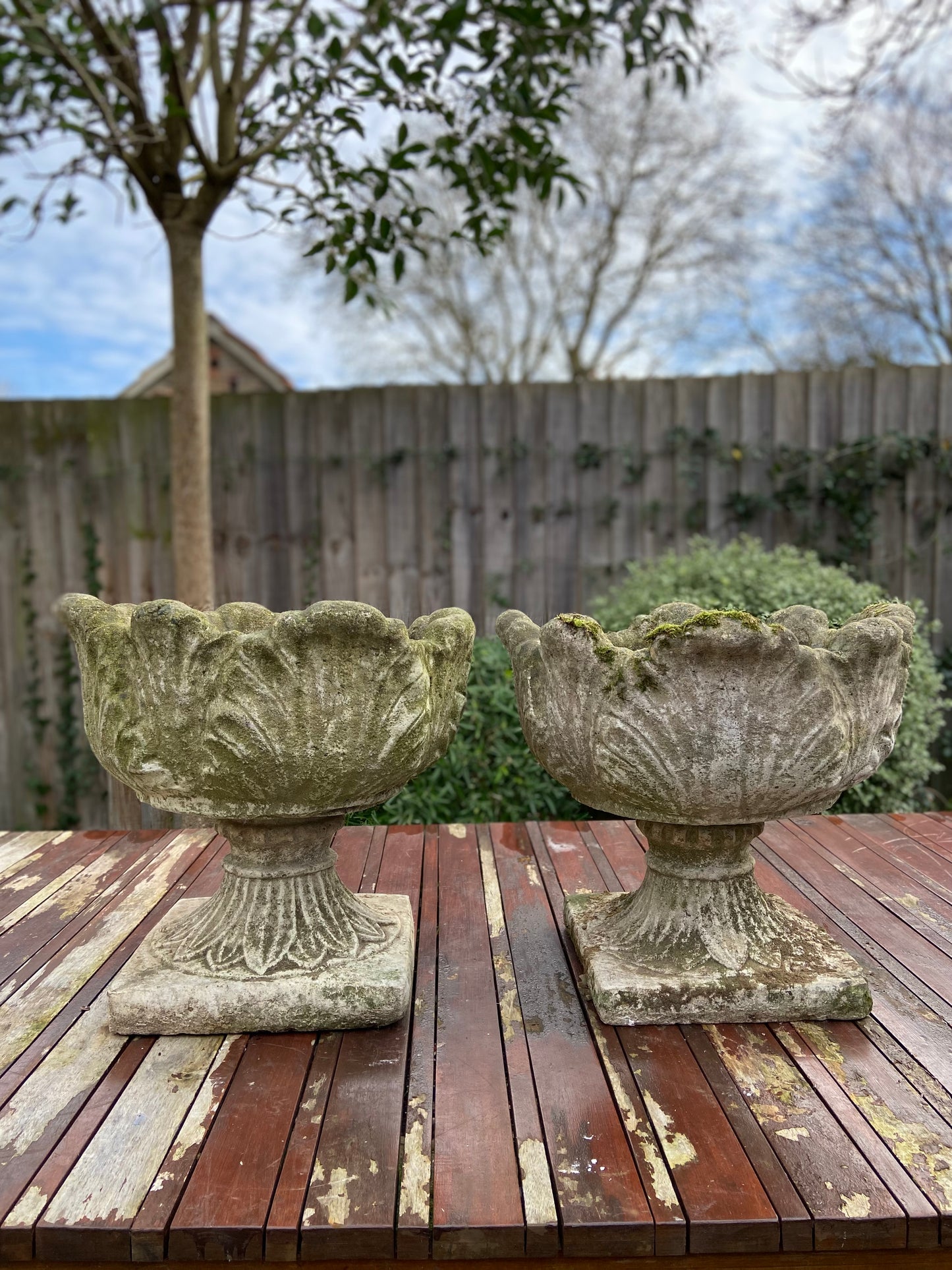Pair Of Acanthus Composite Planters.