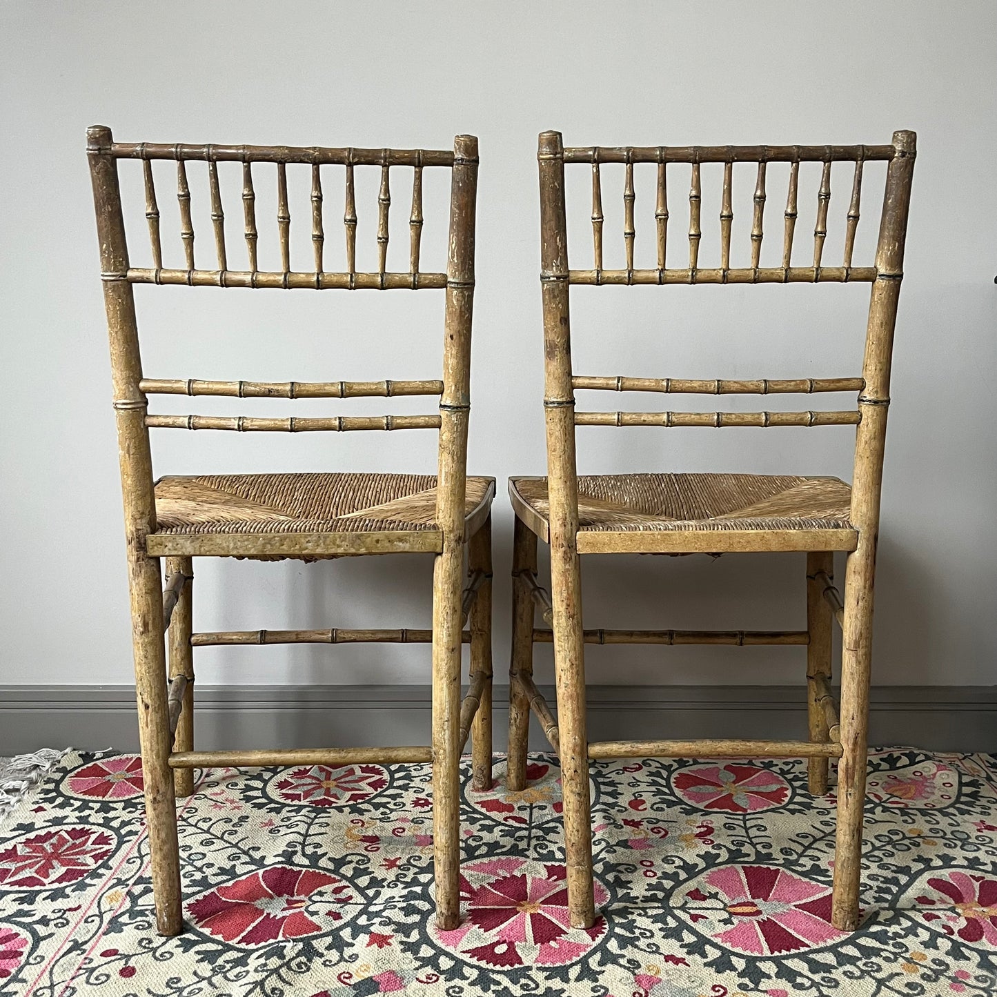 Pair of Regency Faux Bamboo Chairs.