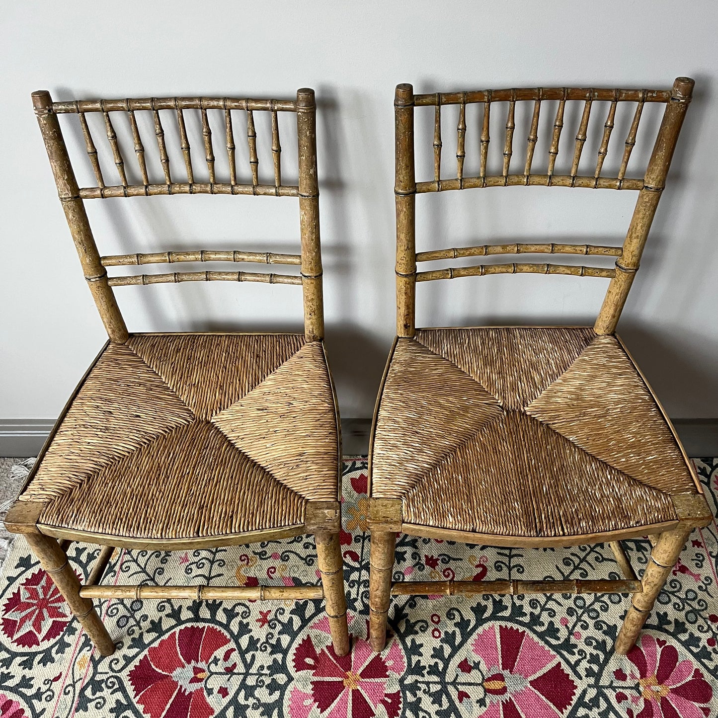 Pair of Regency Faux Bamboo Chairs.