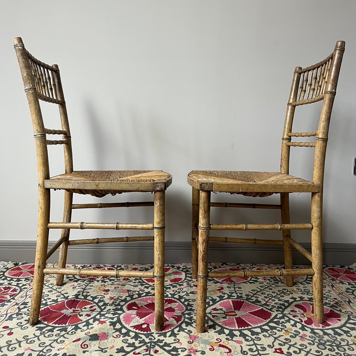 Pair of Regency Faux Bamboo Chairs.